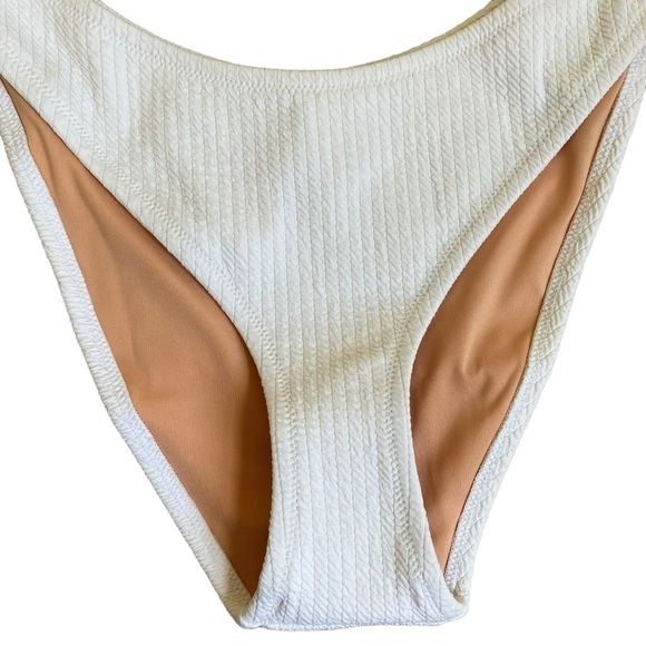 NWT J. Crew White Scrunchie Textured Curved Waist Cheeky Bikini Bottom Sz M - Picture 4 of 14